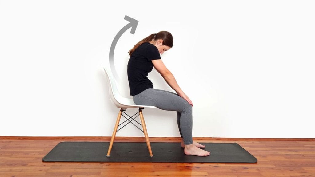 Položaj mačka-krava (mačka-pes) v sedečem položaju korak 1